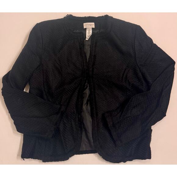 NWOT Women's Villager Liz Claiborne Hook Front Woven Jacket Black Size 16 - Picture 3 of 5